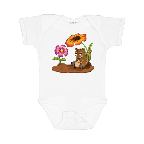Inktastic Cute Chipmunk on Lunch Break with Flowers Boys or Girls Baby Bodysuit