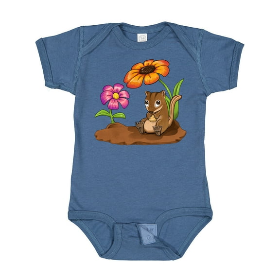 Inktastic Cute Chipmunk on Lunch Break with Flowers Boys or Girls Baby Bodysuit