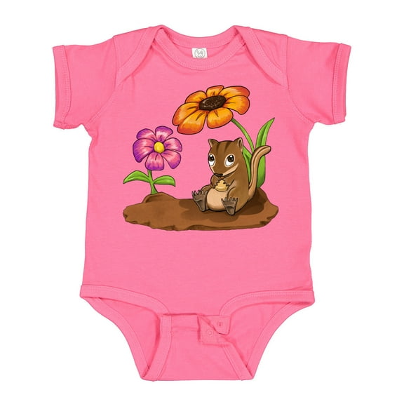 Inktastic Cute Chipmunk on Lunch Break with Flowers Boys or Girls Baby Bodysuit