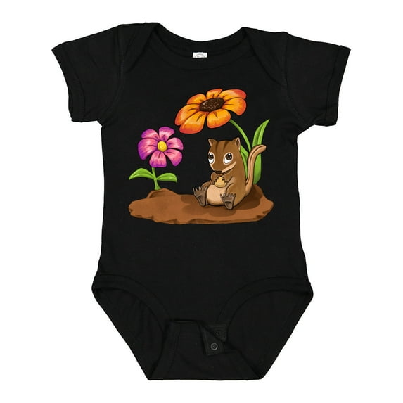 Inktastic Cute Chipmunk on Lunch Break with Flowers Boys or Girls Baby Bodysuit