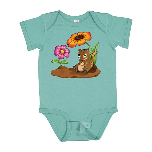 Inktastic Cute Chipmunk on Lunch Break with Flowers Boys or Girls Baby Bodysuit