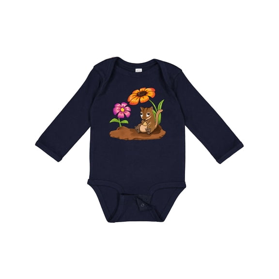 Inktastic Cute Chipmunk on Lunch Break with Flowers Boys or Girls Long Sleeve Baby Bodysuit