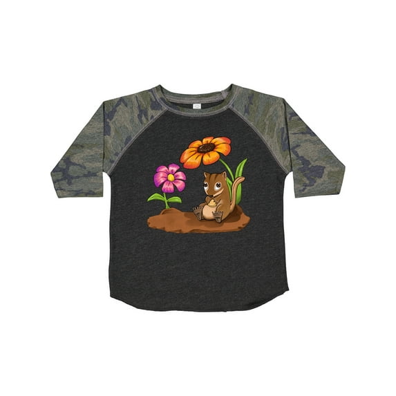 Inktastic Cute Chipmunk on Lunch Break with Flowers Boys or Girls Toddler T-Shirt