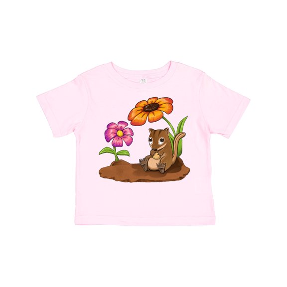Inktastic Cute Chipmunk on Lunch Break with Flowers Boys or Girls Toddler T-Shirt
