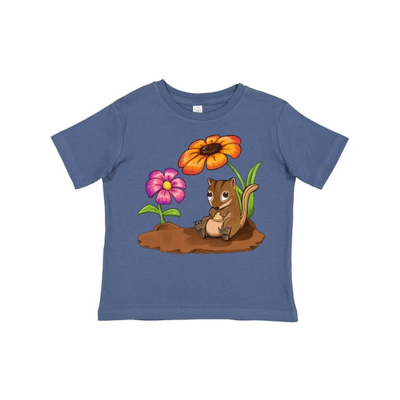 Inktastic Cute Chipmunk on Lunch Break with Flowers Boys or Girls Toddler T-Shirt