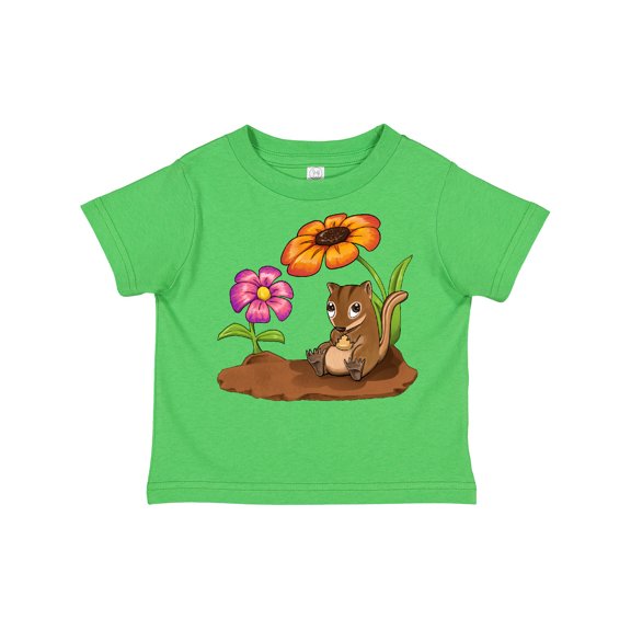 Inktastic Cute Chipmunk on Lunch Break with Flowers Boys or Girls Toddler T-Shirt