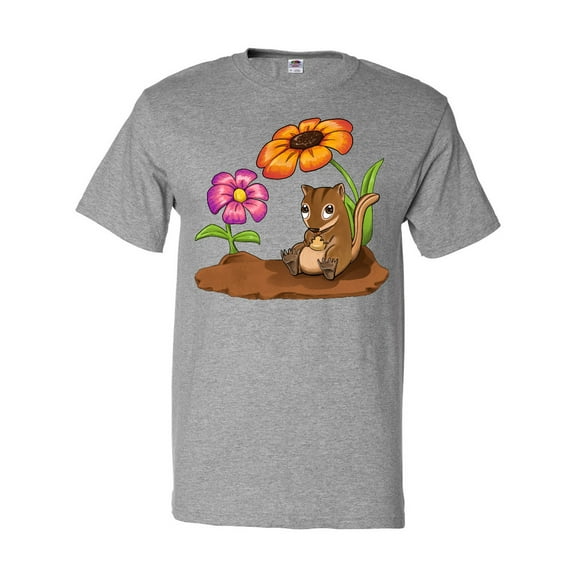 Inktastic Cute Chipmunk on Lunch Break with flowers T-Shirt