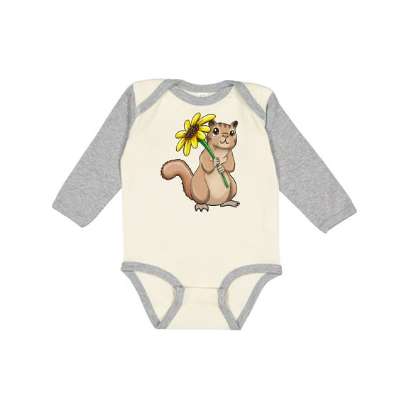 Inktastic Cute Chipmunk with Sunflower Boys or Girls Long Sleeve Baby Bodysuit