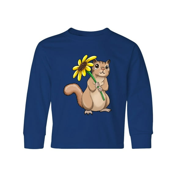 Inktastic Cute Chipmunk with Sunflower Long Sleeve Youth T-Shirt