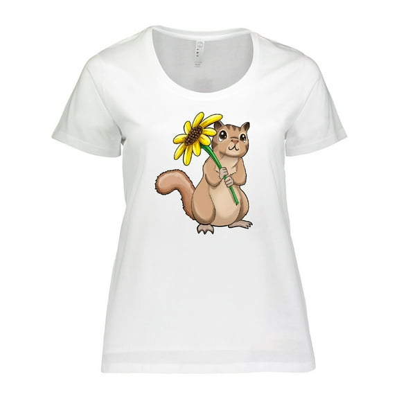 Inktastic Cute Chipmunk with Sunflower Women's Plus Size T-Shirt