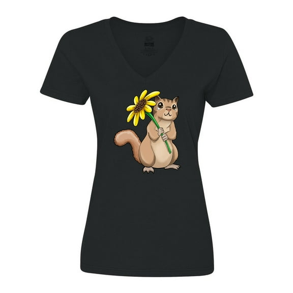 Inktastic Cute Chipmunk with Sunflower Women's V-Neck T-Shirt