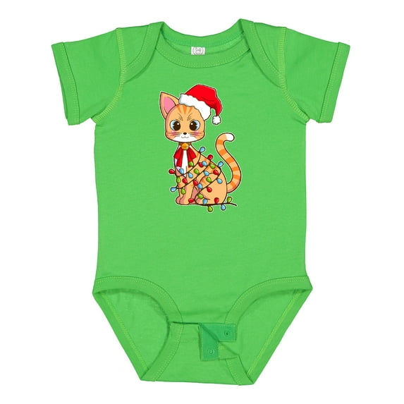 Inktastic Cute Christmas Cat Tangled in Colorful Lights with Red Hat Boys or Girls Baby Bodysuit