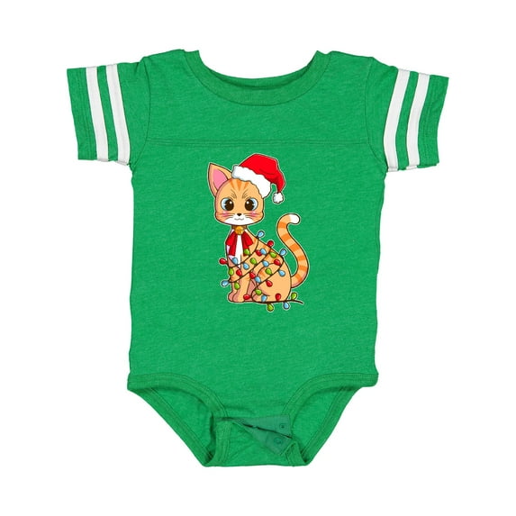Inktastic Cute Christmas Cat Tangled in Colorful Lights with Red Hat Boys or Girls Baby Bodysuit