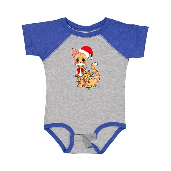 Inktastic Cute Christmas Cat Tangled in Colorful Lights with Red Hat Boys or Girls Baby Bodysuit