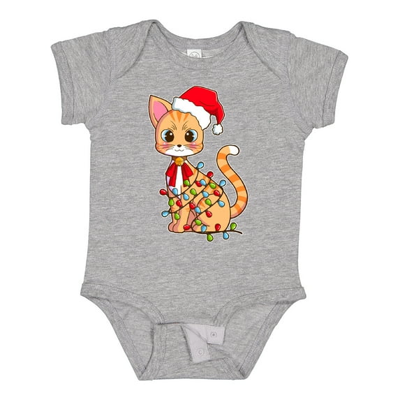 Inktastic Cute Christmas Cat Tangled in Colorful Lights with Red Hat Boys or Girls Baby Bodysuit