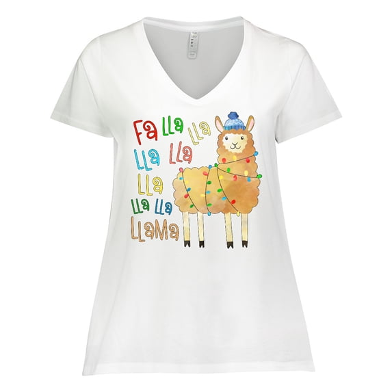 Inktastic Cute Christmas Fa Lla Llama Women's Plus Size V-Neck T-Shirt