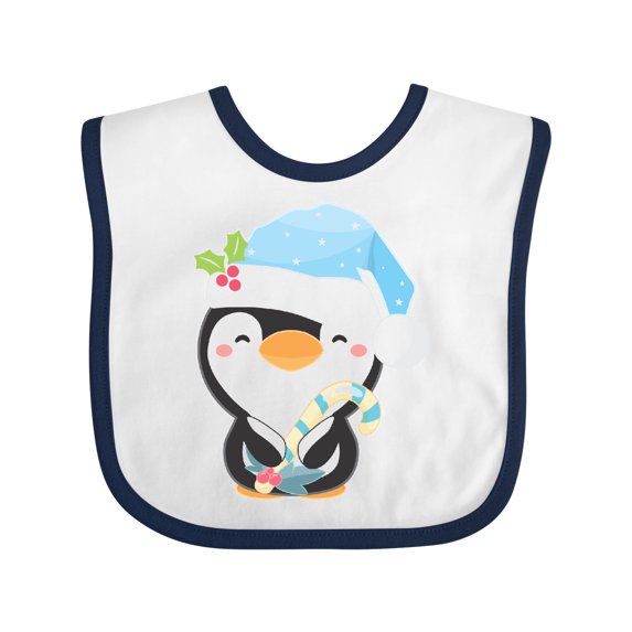 Inktastic Cute Christmas Penguin in Blue Hat Boys or Girls Baby Bib