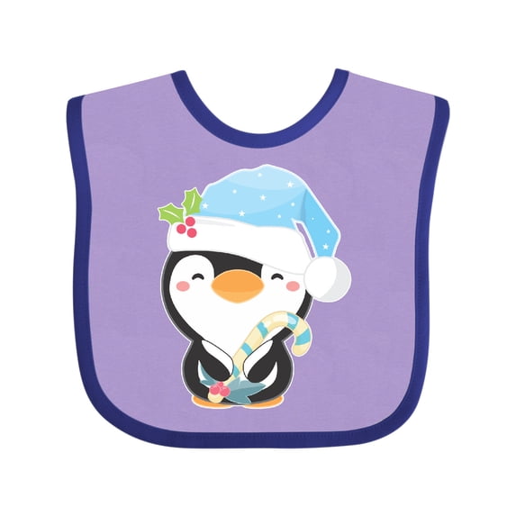 Inktastic Cute Christmas Penguin in Blue Hat Boys or Girls Baby Bib