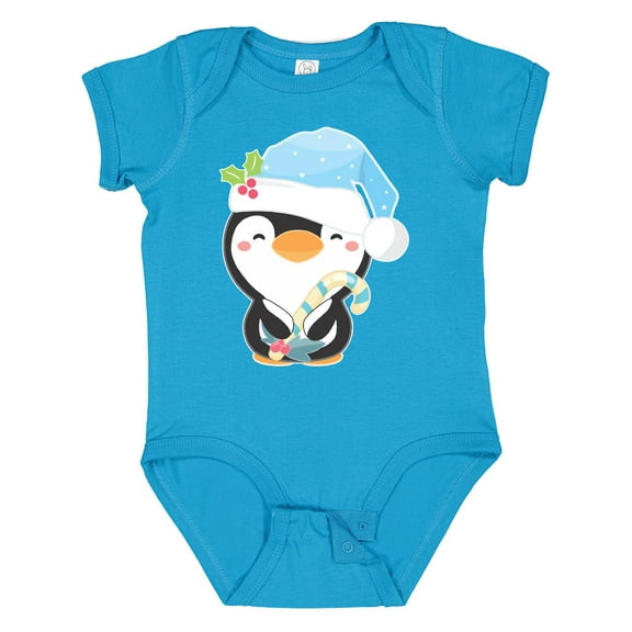 Inktastic Cute Christmas Penguin in Blue Hat Boys or Girls Baby Bodysuit