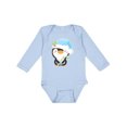 thumbnail image 1 of Inktastic Cute Christmas Penguin in Blue Hat Boys or Girls Long Sleeve Baby Bodysuit, 1 of 5