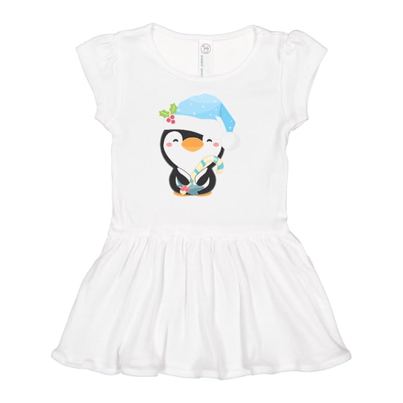 Inktastic Cute Christmas Penguin in Blue Hat Girls Baby Dress