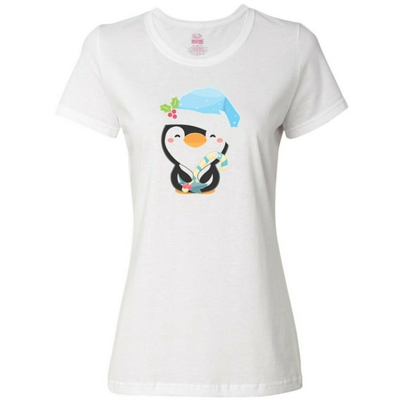 Inktastic Cute Christmas Penguin in Blue Hat Women's T-Shirt
