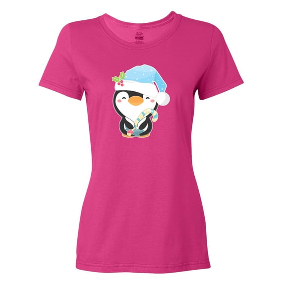 Inktastic Cute Christmas Penguin in Blue Hat Women's T-Shirt