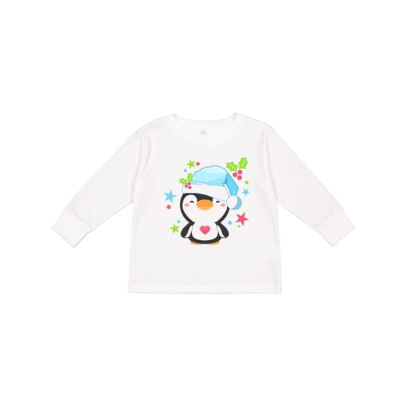 Inktastic Cute Christmas Penguin with Heart and Holly Boys or Girls Long Sleeve Toddler T-Shirt