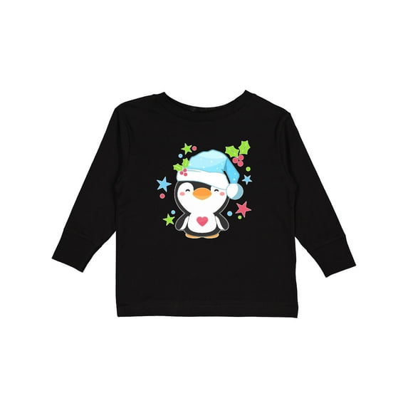 Inktastic Cute Christmas Penguin with Heart and Holly Boys or Girls Long Sleeve Toddler T-Shirt