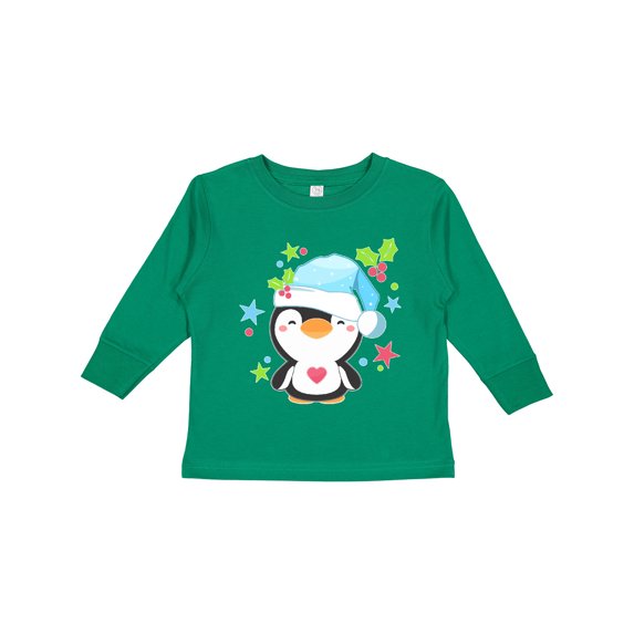 Inktastic Cute Christmas Penguin with Heart and Holly Boys or Girls Long Sleeve Toddler T-Shirt