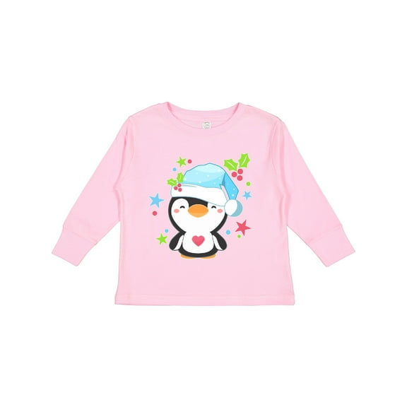 Inktastic Cute Christmas Penguin with Heart and Holly Boys or Girls Long Sleeve Toddler T-Shirt