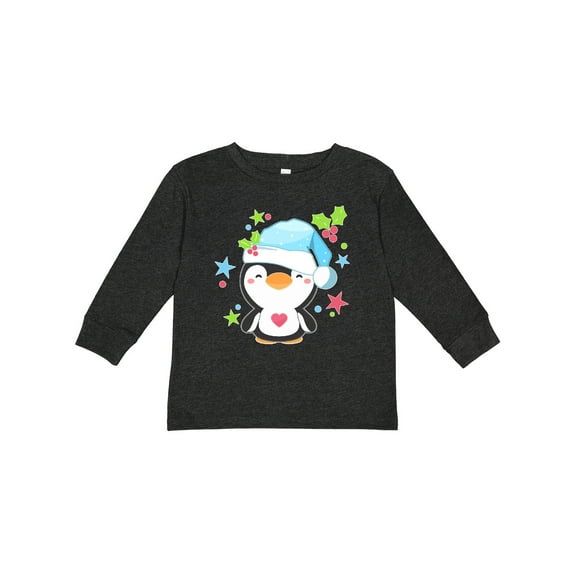 Inktastic Cute Christmas Penguin with Heart and Holly Boys or Girls Long Sleeve Toddler T-Shirt