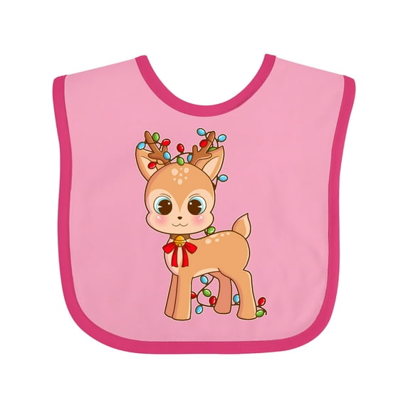 Inktastic Cute Christmas Reindeer with Christmas Lights Boys or Girls Baby Bib