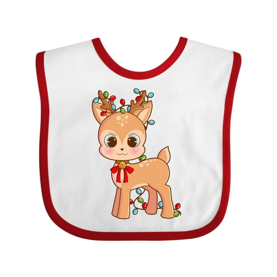 Inktastic Cute Christmas Reindeer with Christmas Lights Boys or Girls Baby Bib