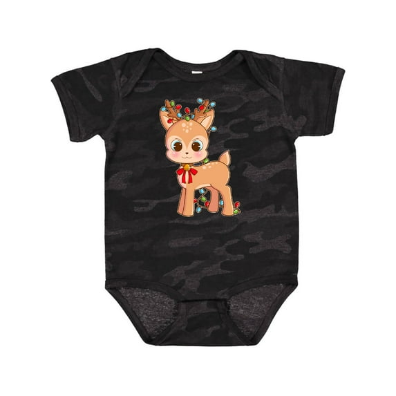 Inktastic Cute Christmas Reindeer with Christmas Lights Boys or Girls Baby Bodysuit