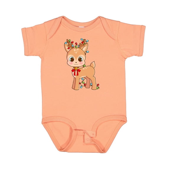 Inktastic Cute Christmas Reindeer with Christmas Lights Boys or Girls Baby Bodysuit