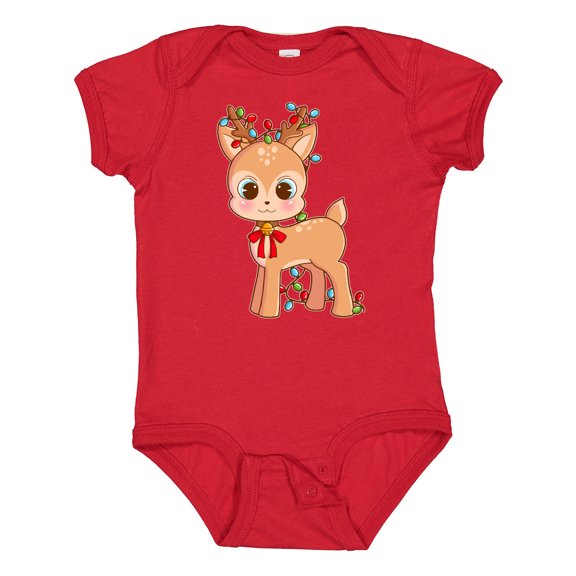Inktastic Cute Christmas Reindeer with Christmas Lights Boys or Girls Baby Bodysuit