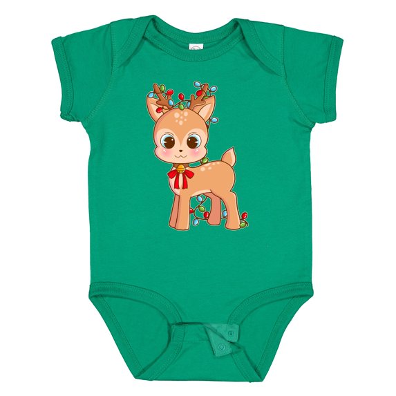 Inktastic Cute Christmas Reindeer with Christmas Lights Boys or Girls Baby Bodysuit