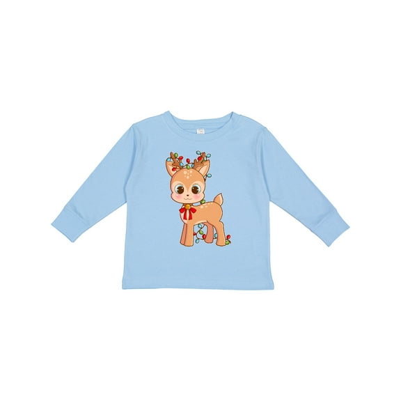 Inktastic Cute Christmas Reindeer with Christmas Lights Boys or Girls Long Sleeve Toddler T-Shirt