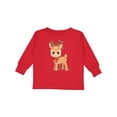 thumbnail image 1 of Inktastic Cute Christmas Reindeer with Christmas Lights Boys or Girls Long Sleeve Toddler T-Shirt, 1 of 5