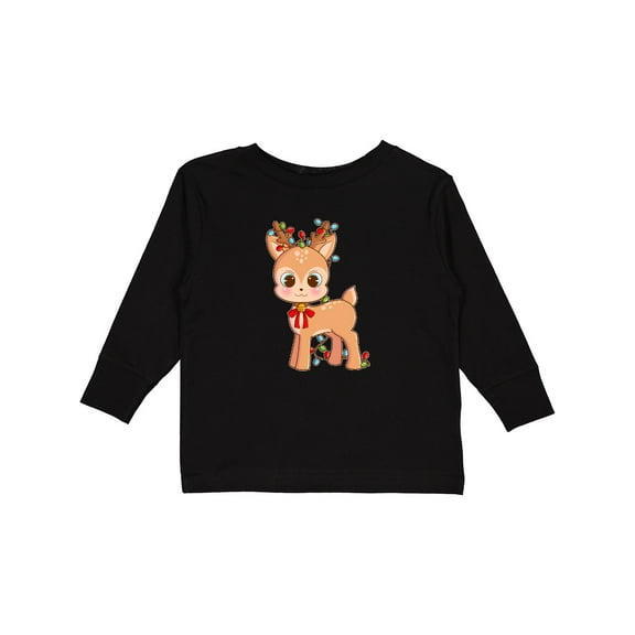 Inktastic Cute Christmas Reindeer with Christmas Lights Boys or Girls Long Sleeve Toddler T-Shirt