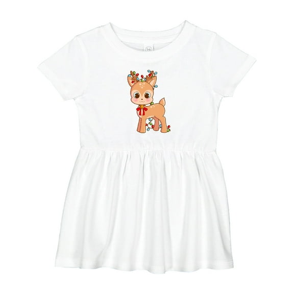 Inktastic Cute Christmas Reindeer with Christmas Lights Girls Baby Dress