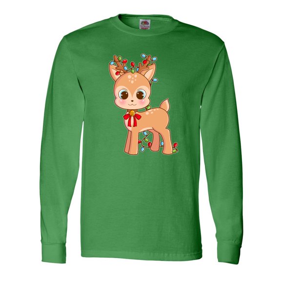 Inktastic Cute Christmas Reindeer with Christmas Lights Long Sleeve T-Shirt