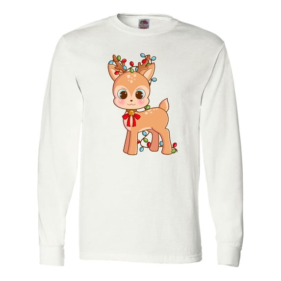 Inktastic Cute Christmas Reindeer with Christmas Lights Long Sleeve T-Shirt