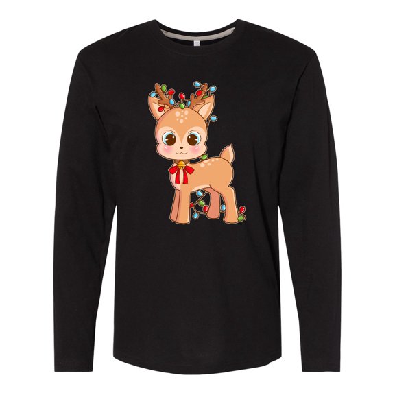 Inktastic Cute Christmas Reindeer with Christmas Lights Long Sleeve T-Shirt