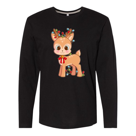 Inktastic Cute Christmas Reindeer with Christmas Lights Long Sleeve T-Shirt