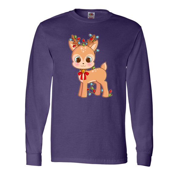 Inktastic Cute Christmas Reindeer with Christmas Lights Long Sleeve T-Shirt