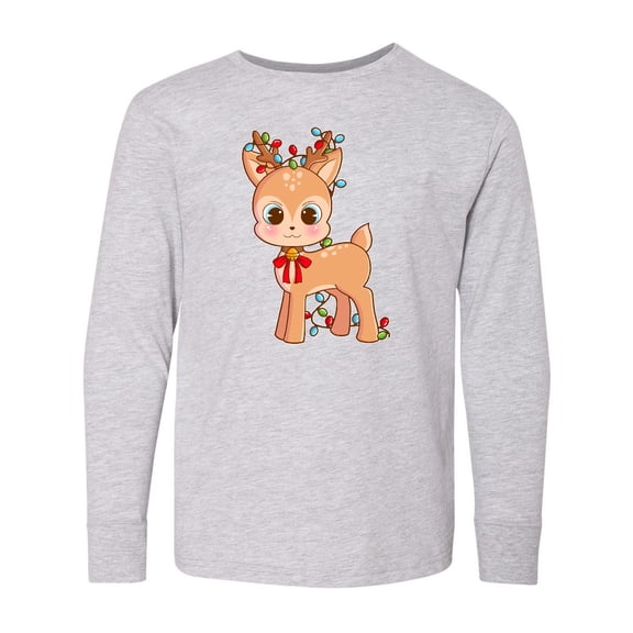 Inktastic Cute Christmas Reindeer with Christmas Lights Long Sleeve Youth T-Shirt