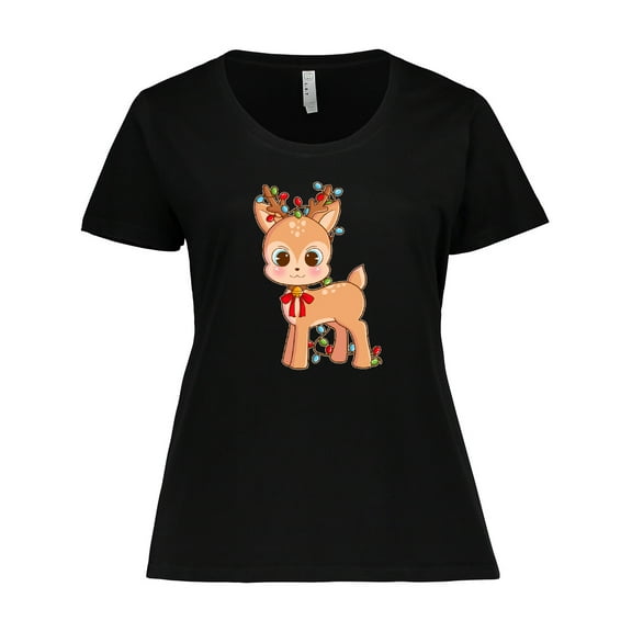 Inktastic Cute Christmas Reindeer with Christmas Lights Women's Plus Size T-Shirt