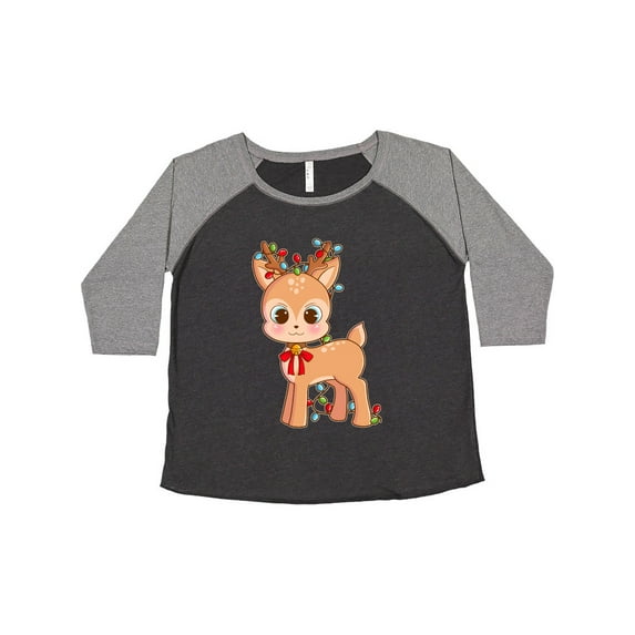 Inktastic Cute Christmas Reindeer with Christmas Lights Women's Plus Size T-Shirt